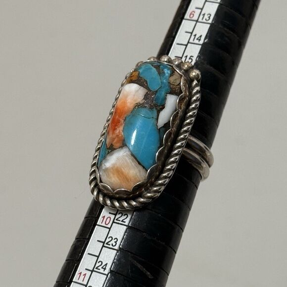 Southwestern Spiny Signed Sterling Size 8 1/2 Ring - Picture 2 of 4